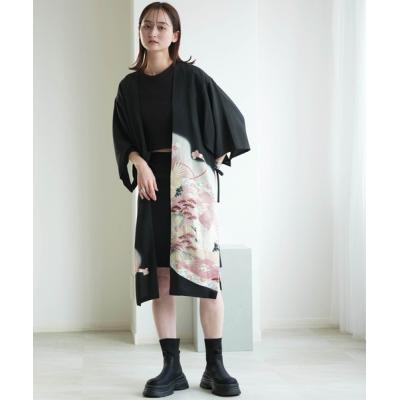 着物リメイク やや難あり 銘仙？ ショールカラーロングジレワンピース