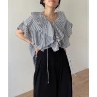 ブラウス シャツ 半袖 big collar frill half blouse / 付け襟風ビッグカラーフリルハーフブラウス レディース
