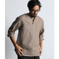 シャツ ブラウス メンズ LINEN BLEND NO COLLAR 3Q SHIRT：綿麻素材 7分袖 ノーカラーシャツ | ZOZOTOWN Yahoo!店