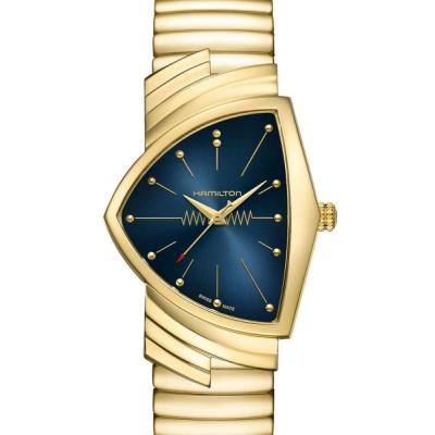 美品 ハミルトン Hamilton ベンチュラ ゴールド メンズ 腕時計 969 60周年記念ベンチュラ 黒文字盤 フレックス（蛇腹ベルト