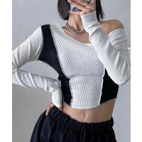 tシャツ Tシャツ レディース 韓国ファッション バイカラー配色ワンショルダートップスカットソー | ZOZOTOWN Yahoo!店