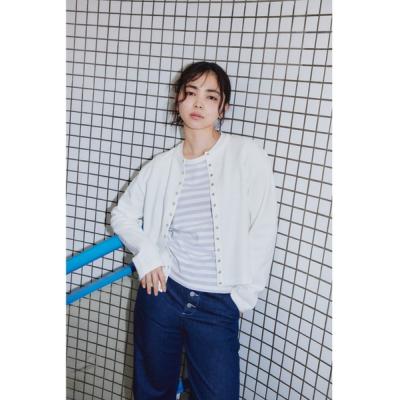 美品 アニエスベー インプレッションカーディガン 上質コットン 薄手 白 日本製 コットン ニット 長袖 カーディガンプレッション 