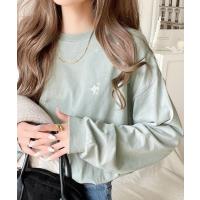 tシャツ 大人カジュアルスタイルに。綿100％着心地抜群の胸刺繍クルーネック長袖Tシャツ レディース