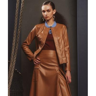 新品　UNTITLEDノーカラーレザージャケット　羊革　茶色　ポケット　サイズ2 UNTITLED 2号 ノーカラー レザー ジャケット本革（羊革） UNTITLED 2号