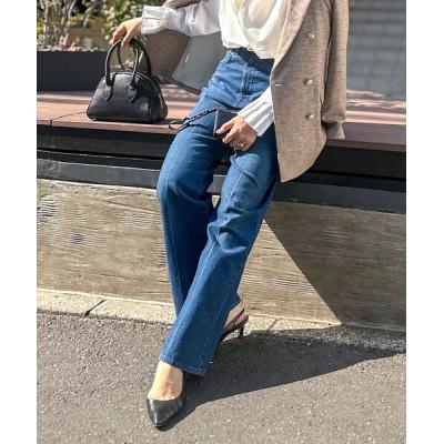 センタープレスデニムワイドパンツ(レディースジーンズ、デニム センタープレスデニムワイドパンツ(レディースジーンズ、デニム