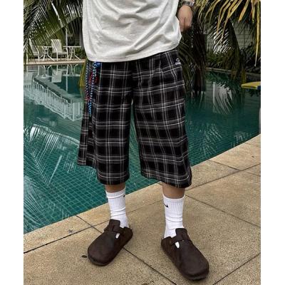 【新品タグ付き】チェック柄 スカル グレー ハーフパンツ L メンズ 正規品 夏休みセール！】チェック柄 スカル グレー ハーフパンツ M