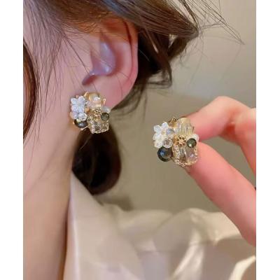 パールとクリスタルの両耳用ピアス ダイヤシェイプ シルバーピアス 両耳セット FSE813-CCZ - Free