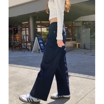 センタープレスデニムワイドパンツ(レディースジーンズ、デニム センタープレスデニムワイドパンツ(レディースジーンズ、デニム