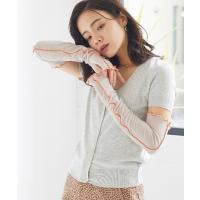 アームカバー 「とにかくさらっと涼しい」UV加工配色メローリブアームカバー50cm レディース