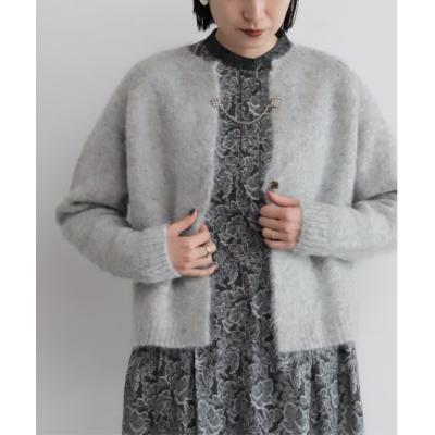 45R ウール アルパカ カーディガン ノーカラー ギャザー 羽織り 日本製 The Inoue Brothers ザ・イノウエブラザーズ Suri Cardigan アルパカ