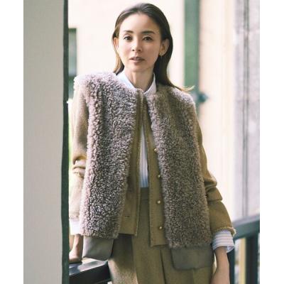 新品 自由区 大きいサイズ カシミヤ混 エコファー ジレ ベージュ サイズ44 新品 自由区 大きいサイズ カシミヤ混 エコファー ジレ ベージュ