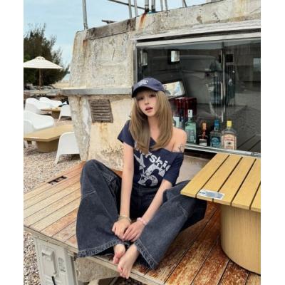 Tシャツ レディース Y2K ストリートファッション Vネック 半袖