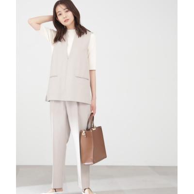 ★美品★NATURAL BEAUTY BASIC パンツスーツセットアップ Ｌ ナチュラルビューティーベーシック ノーカラーパンツスーツ