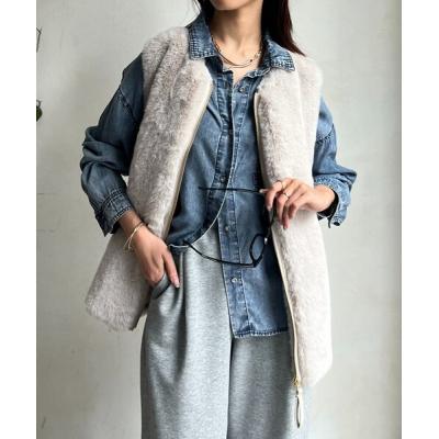 極美品☆ルクールブラン キャメル ふわふわ ファー ジレ ベスト