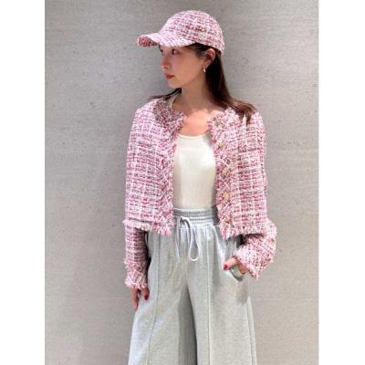 340t*新品 大きい17サイズ 東京ソワール ツイード ノーカラージャケット 340t*新品 大きい17サイズ 東京ソワール ツイード ノーカラー