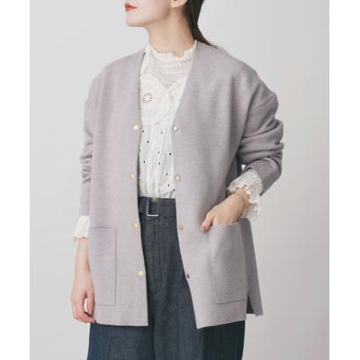 【美品】IENA✨Vネック カーディガン グレー ウール100 長袖 フリー 美品】IENA✨Vネック カーディガン グレー ウール100 長袖 フリー