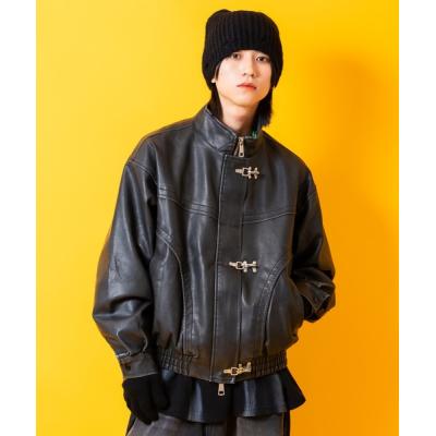 90s vintage レザー ファイヤーマンジャケット フック ブラック 4035bef682d8e86f2f9b02a57ea2ac