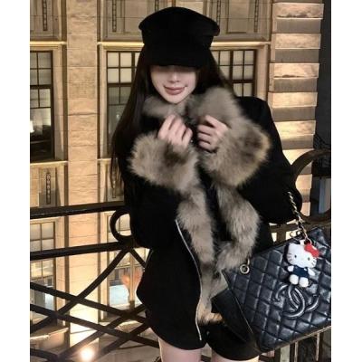 シングルライダース ファー付きレザージャケット レディース