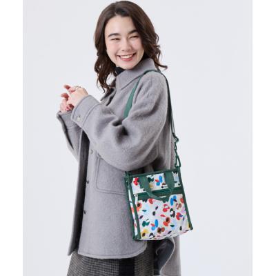 【レスポートサック】花柄 フラワー スクエア ミニ ショルダーバッグ 紺×茶 レスポートサック】フラワー花柄 レース ショルダーバッグ2wy