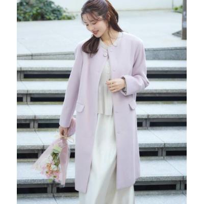 極美品　ビッコーネ　ウール100 ノーカラーコート　ピンク　38 ブローチ M05014EW00943_thumb.jpg