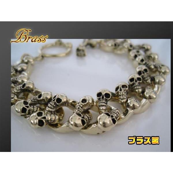ブラススカルブレスレット(1) メイン 真鍮製金色ドクロ