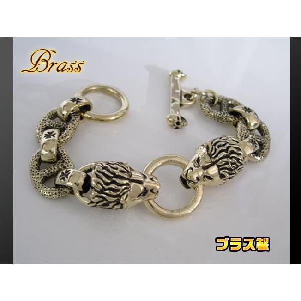 ブラスライオンブレスレット メイン 真鍮製金色動物ライオン