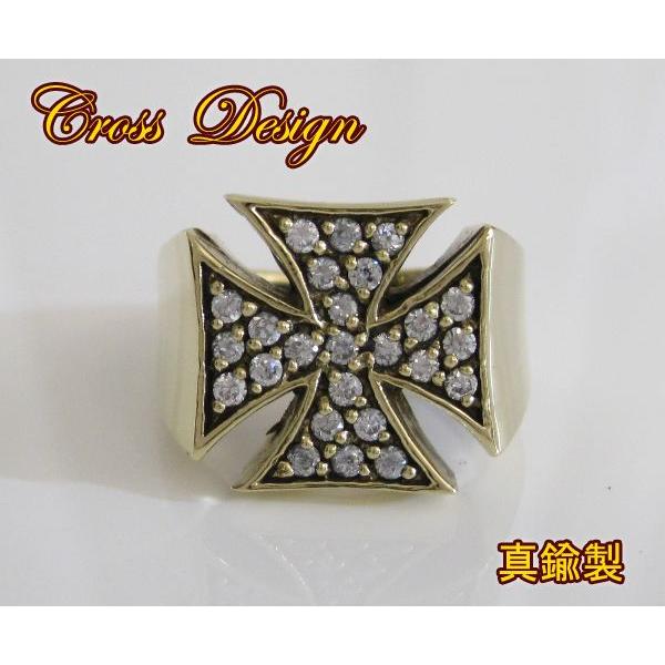 ブラスアイアンクロスリング(1)CZ 十字架真鍮製指輪 メイン