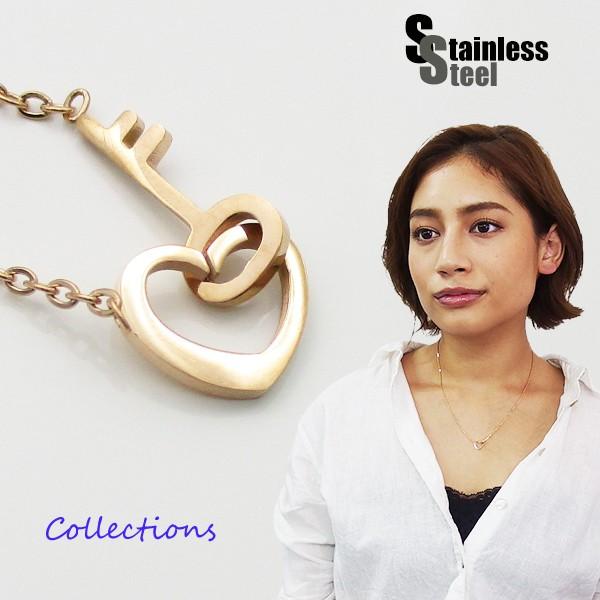 ネックレス レディース ステンレス ネックレス (37) ハート カギ ピンクゴールド  ネックレス...