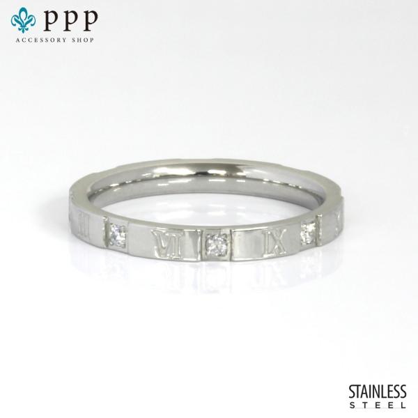 指輪 レディース ステンレス リング (148)ローマ数字CZ 銀色 指輪 メンズ 送料無料