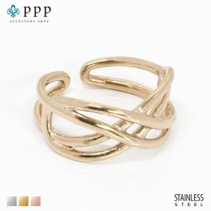 指輪 レディース ステンレス リング (191)交差 ピンクゴールド 指輪 メンズ 送料無料 ステンレス 指輪 サージカル