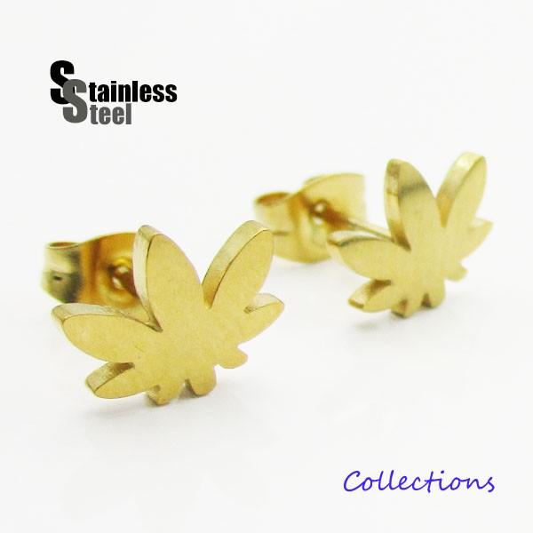 ピアス レディース ステンレス ピアス (55) マリファナ ゴールド 2個セット 316L メンズ...