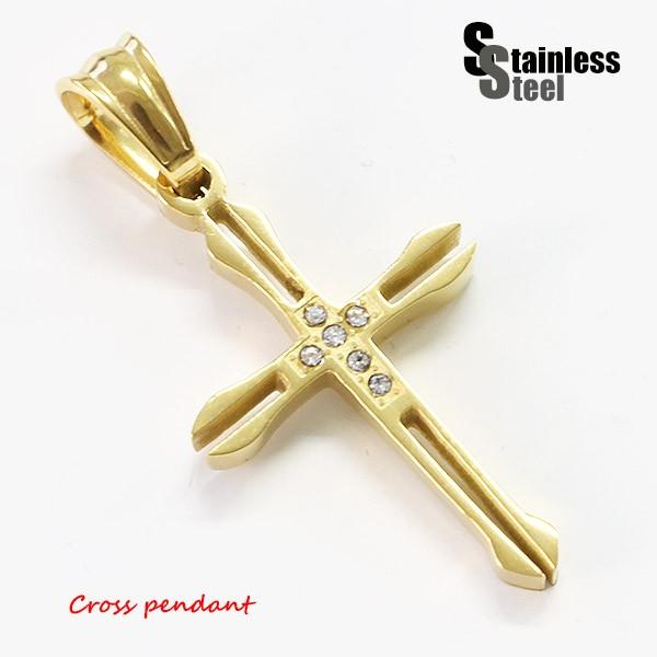 ペンダント レディース ステンレス ペンダント (32)クロス 金色CZ メンズ アクセサリー 送料...