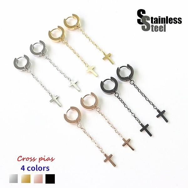 ピアス レディース ステンレス ピアス (113)クロス 2個セット(両耳用) 選択可 金色 銀色 ...
