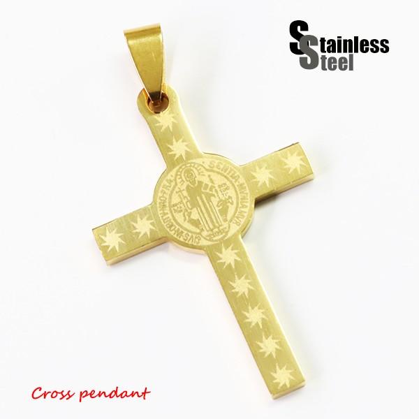 ペンダント レディース ステンレス ペンダント (131)十字架 聖ベネディクトゥス 金色 メンズ ...