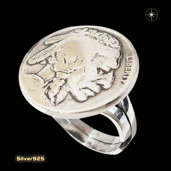 本物のコインの指輪(1)アメリカ 5セント15号フリーサイズ メイン シルバー925製 銀 アメリカ...