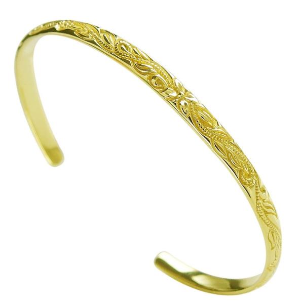 18Kゴールドコーティング ハワイアンバングル(3) プルメリア女性用 真鍮製 メイン 金色