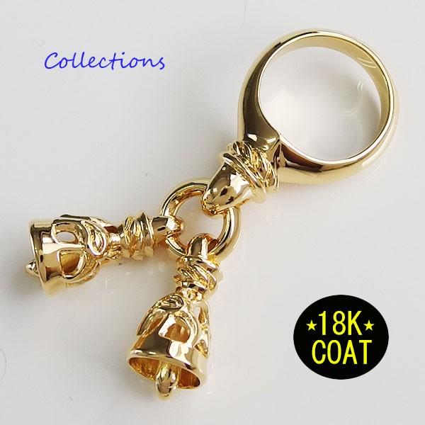 18Kゴールドコーティング2つのベルが揺れる指輪(1)ブラス製 メイン 09号から 25号