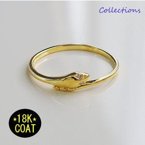 18Kゴールドコーティング スネークリング(3)CZ ブラス製 メイン 指輪 メンズ レディース｜0001pppcom