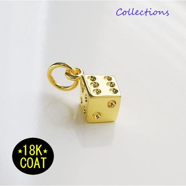 18Kゴールドコーティング スモールダイス ブラス製 メイン  金色 ペンダント ネックレス