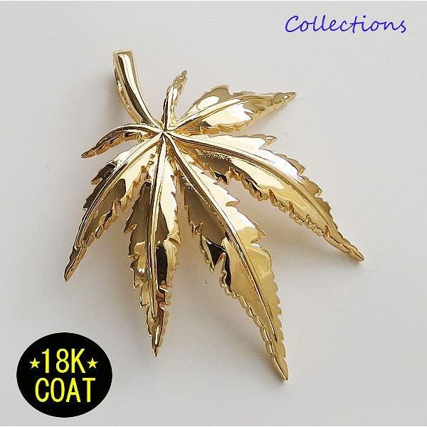 18Kゴールドコーティング マリファナペンダント(4) ブラス製 メイン  金色 ペンダント ネック...