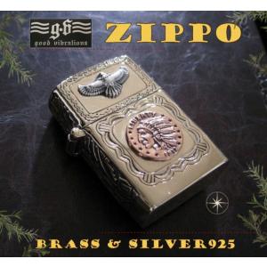 (GV)ZIPPOライター インディアンコイン(1)SV+B メイン 金色 真鍮製(ブラス製) シル...