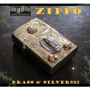 (GV)ZIPPOライター マリアプレート(1)SV+B メイン 金色 真鍮製(ブラス製) シルバー...