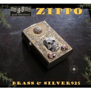 GV)ZIPPOライター インディアンコイン(1)SV+B メイン 金色 真鍮製