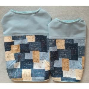 春服 薄地のトレーナー水色＆パッチ風柄マント型コート　送料195円