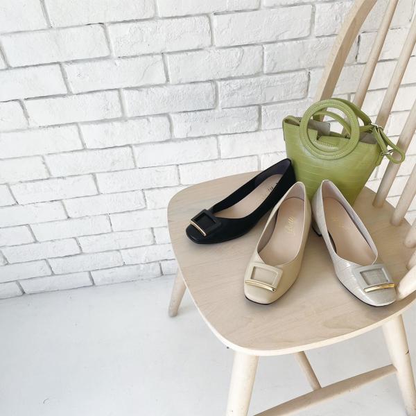 【定番商品】バックル スクエア パンプス