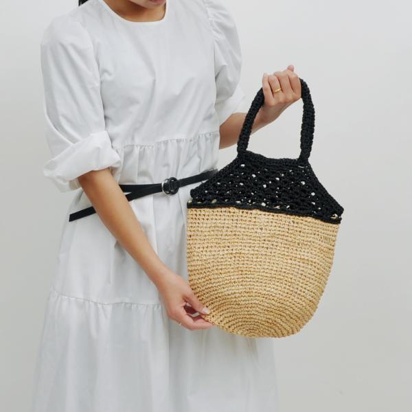 カシュカシュ cachecache / ラフィア切り替え編みバケツトートバッグ