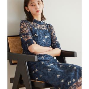 LEJA】ビスチェ風ウエストベルト付き花柄レースキラキラ刺繍ドレス