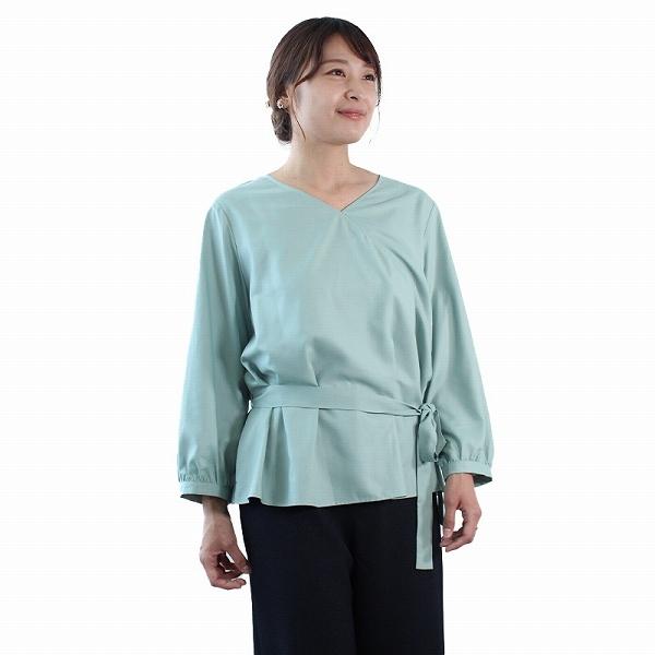 【大きいサイズ】共布ベルト付き カシュクール風 ブラウス