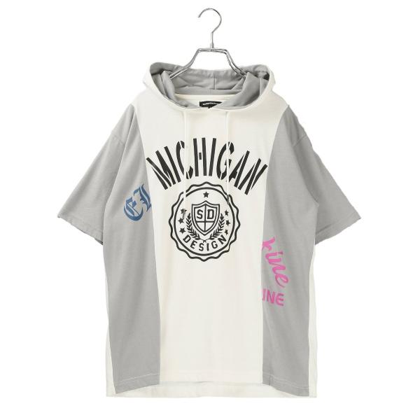 【ルーズフィット】セマンティックデザイン 切替カレッジ 半袖Tパーカー