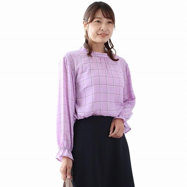 【大きいサイズ】バックリボン 格子柄 ブラウス
